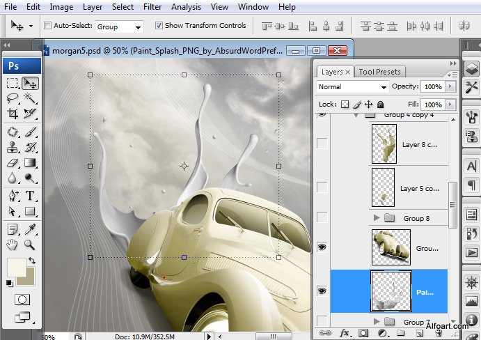 Luxury retro car poster with paint splashing effect. Talbot-Lago T-150 CSS, Retro car, clouds, paint splashes, Talbot-Lago T-150 CSS, car wallpaper